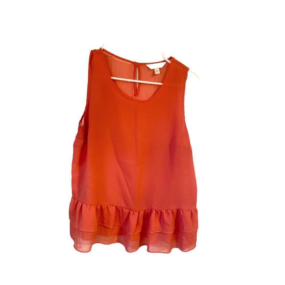 C size medium coral tank ruffled hemline